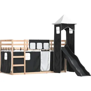 vidaXL Etagenbett mit Rutsche und Gardinen Weiß und Schwarz 90x200 cm - Schwarz