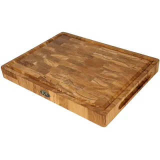 B4K® 40х30х4cm Küchenbrett aus Eiche Stirnholz | Antibakterielles Hirnholzbrett mit Griffen, Silikonfüßen und Saftrille | Stirnholz Schneidebrett | Hackblock