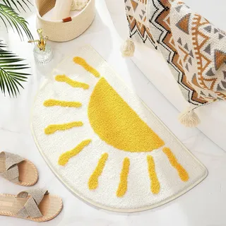 Alutaba Badezimmerteppich Halbkreis 45x75cm Boho Sonne Mikrofaser Badematte