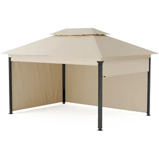 Blumfeldt Grandezza Cortina Pavillon 3x4 – Stahlrahmen, Aufrollbare Seitenteile, Wetterfest & UV-Schutz, Gartenpavillon Beige