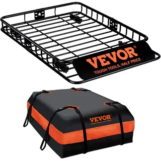 Vevor Dachgepäckträger Korb Auto Dachkorb Universal 1305 x 915 x 127 mm, Dachgepäckträger Wanne inkl. Tasche 90,7 kg Tragfähigkeit Relingträger Fracht Gepäckablage Schwarz für Camping, Reisen