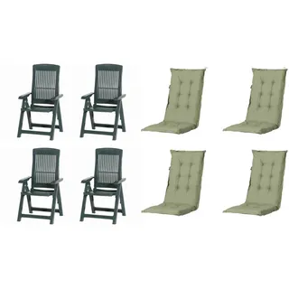 Gardenson Gartenstuhl-Set , Grün , Kunststoff, Textil , 44x111x50 cm , klappbar, wetterfest, wetterbeständig, UV-beständig , Gartenmöbel, Gartensessel, Gartenstühle