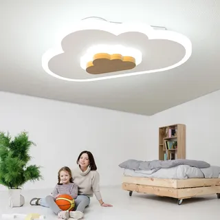 AOEH LED Deckenleuchte Schlafzimmer Kinderzimmerlampe Deckenlampe Deckenleuchte für Kinder Wolken deckenleuchte Holz 43W Stufenloses Dimmen mit Fernbedienung Mit Nachtlichtfunktion,70cm