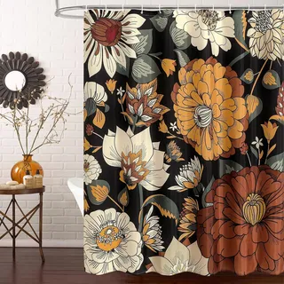 MitoVilla Boho-Duschvorhang mit Blumenmuster, Tropische Blätter, Stoff-Duschvorhänge für schicke, Moderne Badezimmer-Dekoration, abstrakte Bunte Blumen-Duschvorhang, 183 x 183 cm