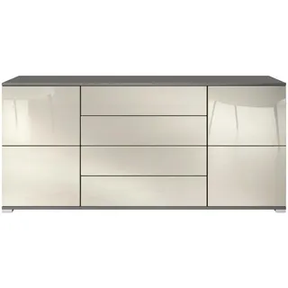Vladon Sideboard Rova Creme Hochglanz , Holzwerkstoff , 166.5x75.5x35 cm , Kleinmöbel, Kommoden, Sideboards