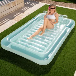 Sloosh 85" x 57"/2.1 x 1.4m aufblasbarer Sonnenpool Tanning Pool, Luftmatratzte Pool, Sonnenbad mit abnehmbarem Kissen,Luftmatratze Wasser für Erwachsene, Sommerspaß, Wasserparty-Cyan