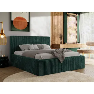 MKS MEBLE Polsterbett mit Bettkasten TILIANO CLASSIC Doppelbett mit Kopfteil 200x200 Lattenrost Gasfeder Pocket Matratze VIRE LUX Dunkelgrün Cord - dunkelgrün