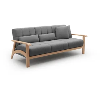 Cavadore 3er-Sofa Billan / 3-Sitzer Couch im skandinavischen Design mit massivem Holzgestell in Buche / 199 x 88 x 106 / Flachgewebe, Grau