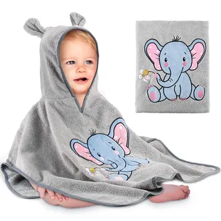Yosemy Kapuzenhandtuch Baby Handtuch Kapuze 100% Baumwolle badeponcho Kinder- Oeko TEX - Babyhandtuch mit Kapuze Weich & Super Saugfähig 0-3 Jahre-Elefanten