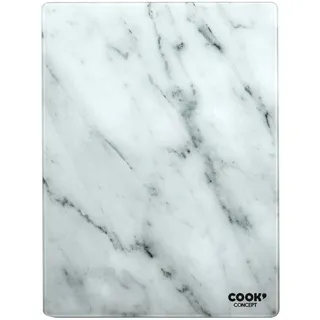 Cook Concept KD3348 Schneidebrett aus gehärtetem Glas, rechteckig, Marmor-Effekt, Weiß/Grau, H 0,4 x 30 x 40 cm