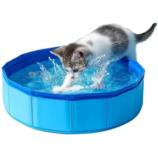 Katzenpool Klein, 30×10cm Katzen Planschbecken, Blau Hundepool für Kleine Hunde, Faltbarer Haustierpool für Katze Hund, Wasserspielzeug Katzen Pool Klein, Mini Planschbecken für Baden Spielen