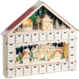 BELIANI LED-Weihnachtsdekoration hellbraun Holz Adventskalender in Hausform batteriebetrieben - Braun, Bunt