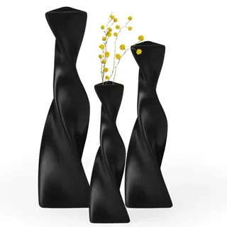 Grünara Vasen Deko 3er Set - Keramik Vase Satz von 3 für Moderne Home Decor, Minimalistische Skandinavische Deko, Blumenvase für Pampasgras und Trockenblumen (Schwarz)