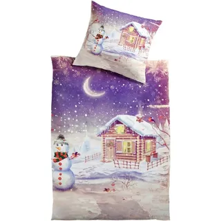 Mesana Bettwäsche "Schneemann", bunt, B/L: 135cm x 200cm, 1 Stk., 1 Stk., Polyester, B/L: 80cm x 80cm, 2 Stk., Polyester, Obermaterial: 100% Polyester, Bettwäsche, Bettwäsche, aus Mikrofaser Plüsch, Motiv Weihnachten, weich & kuschelig