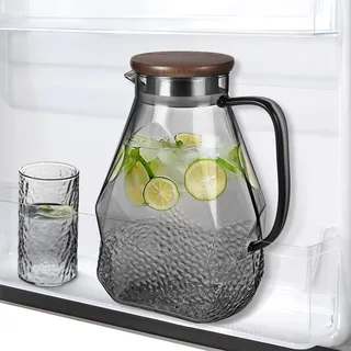 ecooe Glaskaraffe 1.8L Wasserkaraffe für Kühlschranktür, Karaffe Glas mit Deckel, Schwarz Kühlschrankkrug Wasserkrug Glaskrug für Heißes/Kaltes Wasser, DIY Getränke, Eistee, Saft, Milch,Tee, Kaffee
