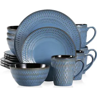 Happyment Serviesset – 32-teilig – Für 8 Personen – Steingut – Diner Set – Grau Relief - Grau