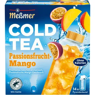 Meßmer Cold Tea Passionsfrucht-Mango| Früchtetee | Kaltaufguss | ohne Zuckerzusatz | 14 Pyramidenbeutel
