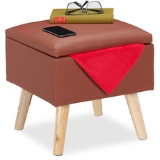 Bild Sitzhocker mit Stauraum, aus Kunstleder, HxBxT: 40 x 40 x 40 cm, mit Deckel, Sitzwürfel gepolstert, braun, Kunststoff, 1 Stück