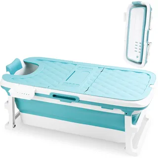 Jopassy Badewanne Erwachsene Praktisch und Tragbar mit Nackkissen für Badezimmer Geeignet Mobil Erwachsene Spa 149cm - Blau