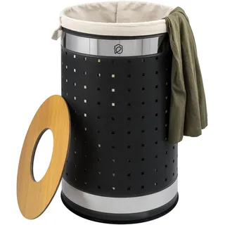 eluno Wäschetonne 50 Liter, schwarz , Schwarz , Metall , 35.5x57.5x35.5 cm , Haushalt & Reinigung, Wäschepflege, Wäschekörbe & Wäschetonnen