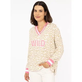 Zwillingsherz Sweatshirt »"Leo Pastell"«, mit V-Ausschnitt, gestreiften Bündchen und WILD Applikation, beige