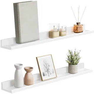 SONGMICS Wandregal, Schweberegal, 2er Set, 10 x 80 cm, Wandboard für Bilderrahmen und Bücher, Bilderregal für Wohnzimmer, Schlafzimmer, Bad, Küche, weiß LWS080W01