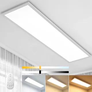 Dimmbar LED Deckenleuchte Panel 100x25 cm mit Fernbedienung, 28W Rechteck Deckenpanel mit Stark Leuchtkraft Licht, 2700K - 6500K Warmweiß Kaltweiß Tageslicht Deckenlampe für Büro Werkstatt Wohnzimmer