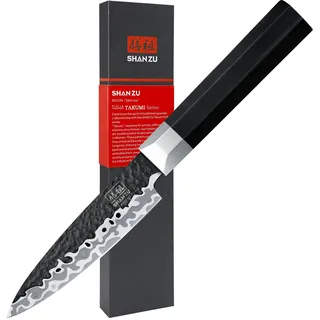 SHAN ZU Spickmesser 9,5cm Japanisches Obstmesser 7-Lagen Geschmiedet