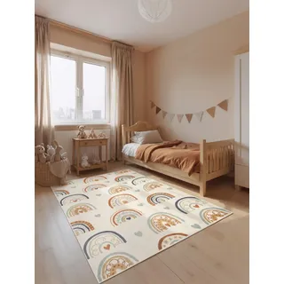 Hanse Home Adventures Kinderteppich Bowie - Kinderzimmerteppich Regenbogen, Herz Motive, Bogen, Spielteppich Bunt, Junge, Mädchen, Teppich Kinderzimmer, Wohnzimmer - Creme Mulitfarben, 160x235 cm