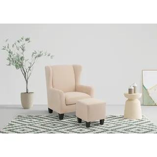 Ohrensessel HOME AFFAIRE "Chilly, Sessel mit Hocker", beige (creme), B:84cm H:101cm T:84cm, Microfaser PRIMABELLE (100% Polyester);Karo Stoff (60% Polyester/40% Baumwolle);Velvet (100% Polyester);Luxus-Microfaser in Teddy Optik (100% Polyester), Sessel, Ohrensessel, in Cord und Microfaser-Bezug, Unser Dauertiefpreis