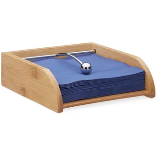 Relaxdays Serviettenhalter Holz, für 33x33 Servietten, mit Beschwerer, flach, Tisch Serviettenablage, aus Bambus, natur, H x B x T ca. 6 x 19 x 19