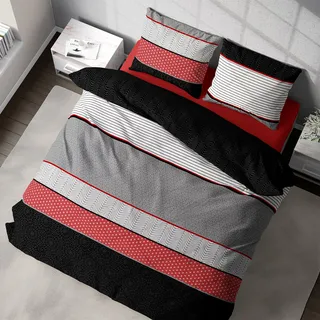 DILIOS Premium Bettwäsche 135x200 – 100% Baumwolle, ÖKO-TEX Zertifiziert, Renforcé, Atmungsaktiv & Antiallergisch, mit Reißverschluss, 2teilig – Bettbezug + Kissenbezug 80x80, Rot Schwarz