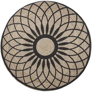 Beliani Teppich geflochten Kullar 140/140 cm , Beige , Naturmaterialen , Grafikmuster , Rund , 140x140 cm , Teppiche und Böden, Teppiche, Webteppiche