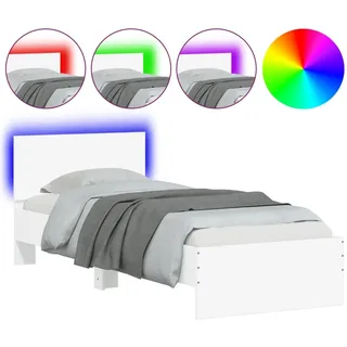 vidaXL Bettgestell mit Kopfteil und LED-Leuchten Weiß 90x190 cm