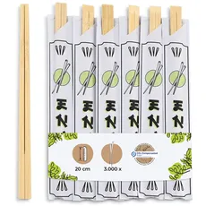BIOZOYG Bambus Essstäbchen 20 cm einzeln verpackt Naturprodukt biologisch abbaubar hygienisch verpackt in Papierhülle I Holzstäbchen Asia I Sushistäbchen Set Chopsticks Wood 3000er Großpackung
