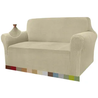 Granbest High Stretch Sofabezug Moderne Sofaüberwurf Jacquard Elastische Sofahusse für Wohnzimmer Protector für Hunde Haustiere (2 Sitzer, Khakifarbe)