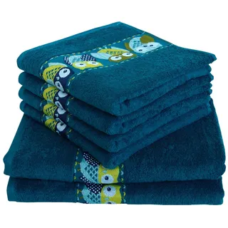 Dyckhoff Eulen modern Frottiertuchset, Baumwolle, Petrol, 36 x 26 x 20 cm, 6-Einheiten
