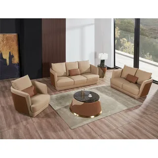 Sofagarnitur 3+2 Sitzer Ledersofa Couch Wohnlandschaft Garnitur Design Modern - Beige