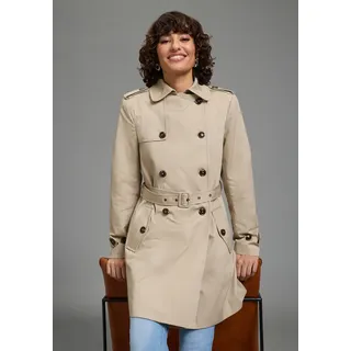 Trenchcoat LAURA SCOTT, Damen, Gr. 46, beige, Web, Obermaterial: 68% Baumwolle, 32% Polyester. Futter: 100% Polyester, kontrastfarbene Details, unifarben, normal, mit Riegel, Mäntel Trenchcoat, aus Baumwolle und Polyester, unifarben mit Piping-Applikationen