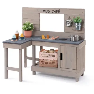 Muddy Buddy Matschküche , Hellgrau , Holz , 60x95x100 cm , Fsc, EN 71, Europäischer Sicherheitsstandard , mit Holzschutz vorbehandelt , Gartenmöbel, Kinder-Gartenmöbel