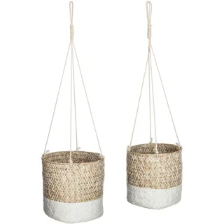 Blumenampel 2er Set Boho beige Seegras Pflanzenampel Blumentopf Hängeampel Deko