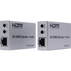 PremiumCord HDMI Extender bis zu 100m über Cat5e / Cat6, Auflösung 4K @ 30Hz, Full HD 1080p @ 60Hz, HDCP, Metallgehäuse, Graue Farbe