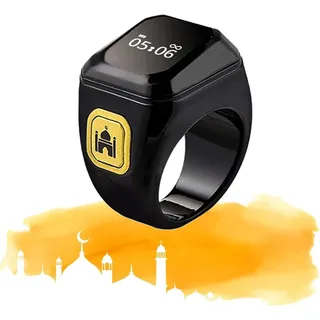 KEWAYO Smart Tasbih Zikr Ring, 18-22 mm Muslim Digital Azan Wecker, Tasbih Zähler Smart Ring (Schwarz) (20mm)