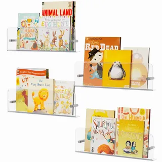 Lifewit 4 Pack Bücherregal Wand Kinder, 39cm Acryl Wandregal, Transparent | Zeitschriftenhalter Magazinhalter Bücherleiste für Bilderleiste Schallplatten Figuren im Kinderzimmer Schlafzimmer Wohnzimmer