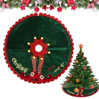 Elfe Weihnachtsbaum Rock, 125cm/48in große Weihnachtsbaumrock, Weihnachtsbaumdecke Runde Baumdecke Rot Grün, Weihnachtsbaum Matte, Christmas Tree Skirt, Decke Unter Weihnachtsbaum (grün)
