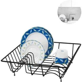 Abtropfgestell für Spülbecken – Abtropfgestell mit Tellerhalter und Ablage für Tassen, aus Metall, 35 x 35 x 9 cm, Schwarz