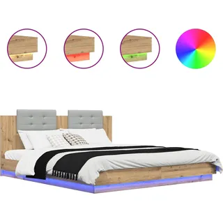 vidaXL Bettgestell mit Kopfteil Artisan-Eiche 200 x 200 cm - Braun