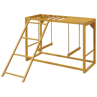 Hühnerspielgestell mit Schaukeln und Leiter | Farbe: Braun | Abmessungen: 110x100x70 cm