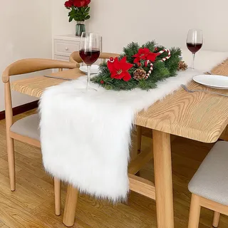 Pontedinvoy Kunstfell Modern Tischläufer - Deko für Weihnachten, Hochzeit, Home, Esstisch, Schminktisch, Couchtisch (30x180cm)
