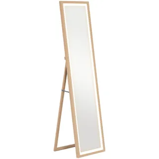 Homcom Ganzkörperspiegel 40 x 160 cm Standspiegel mit LED-Lichte, 3 Lichtfarben, Eiche , Eichefarben , Glas , 5x160x40 cm , Spiegel, Standspiegel
